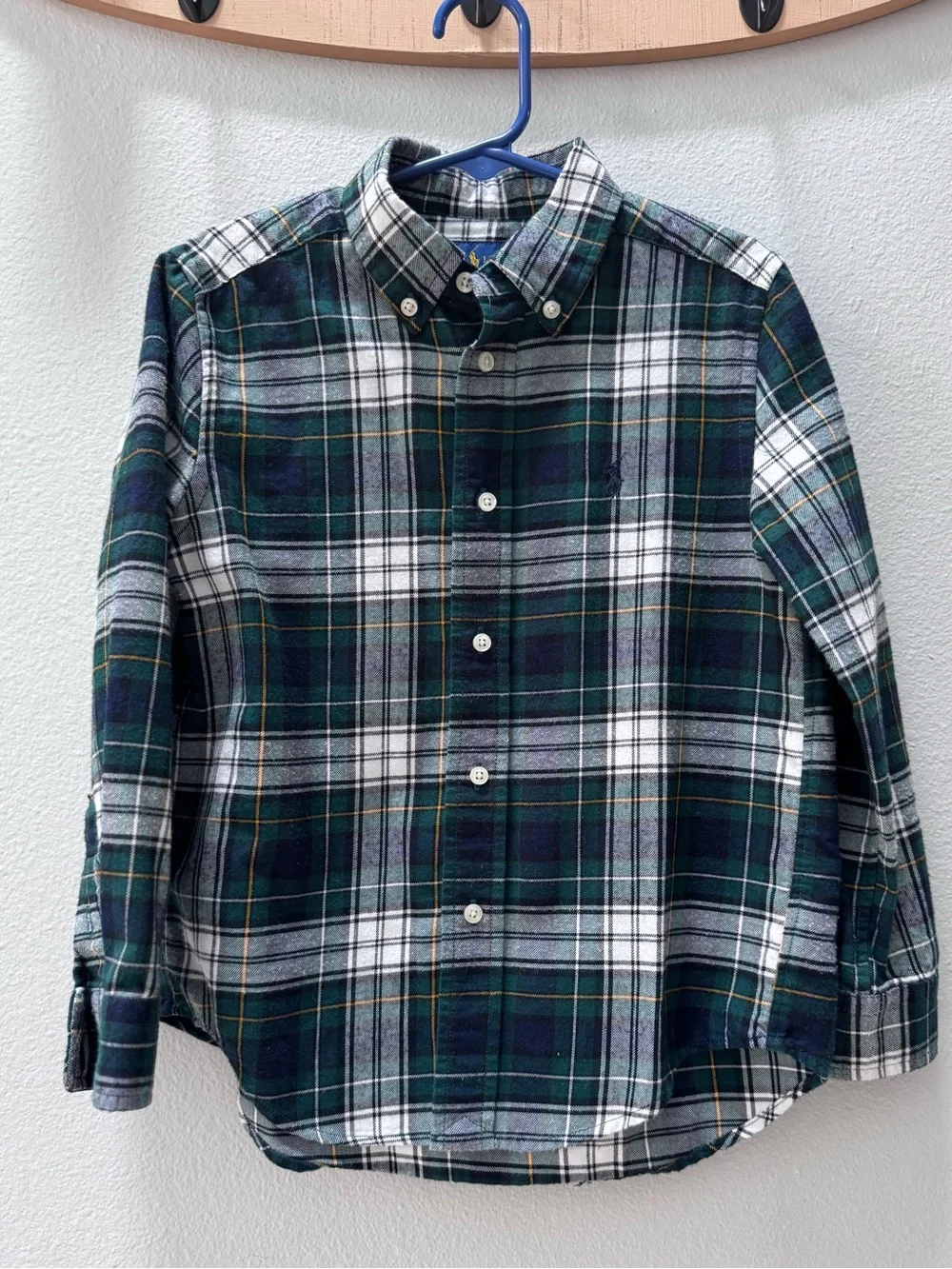 Ralph Lauren Green Navy White Plaid Button-Up Performance Shirt